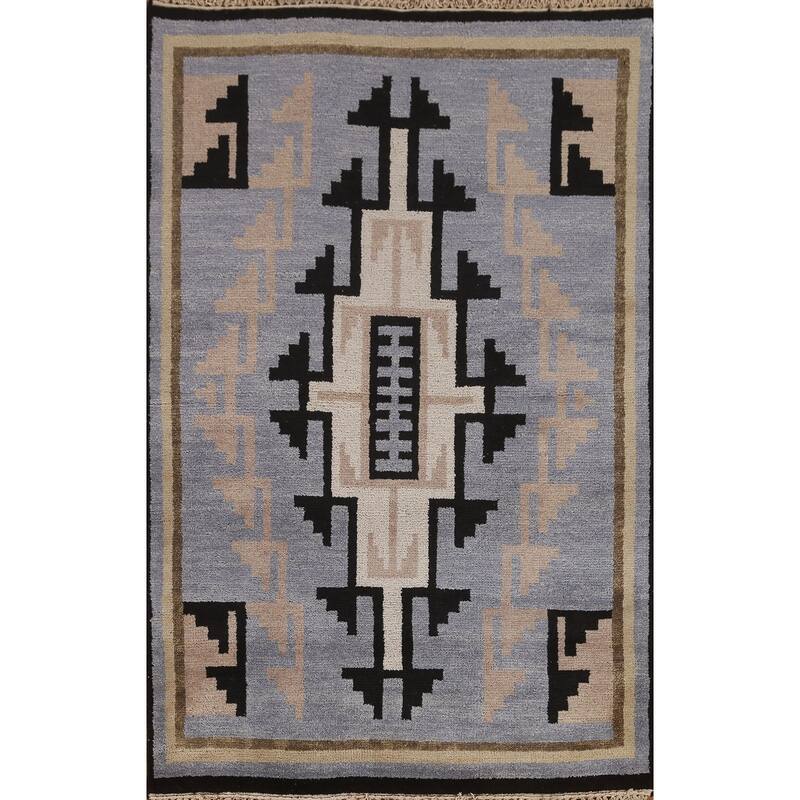 Hand Knotted Oriental 100% Wool Carpet Tribal Navy Blue & Blues Area Rug - 5' 10'' X 4' 0''