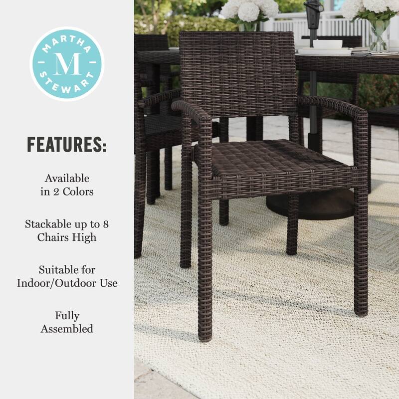 Martha Stewart Outdoor Rattan Wicker Stackable Dining Armchair - 21"W x 22.5"D x 33.5"H