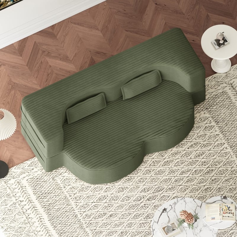 Modern 78" Full Size Convertible Corduroy Foam-Filled Sleeper Sofa,Modern Floor Sofa with 2 Pillows