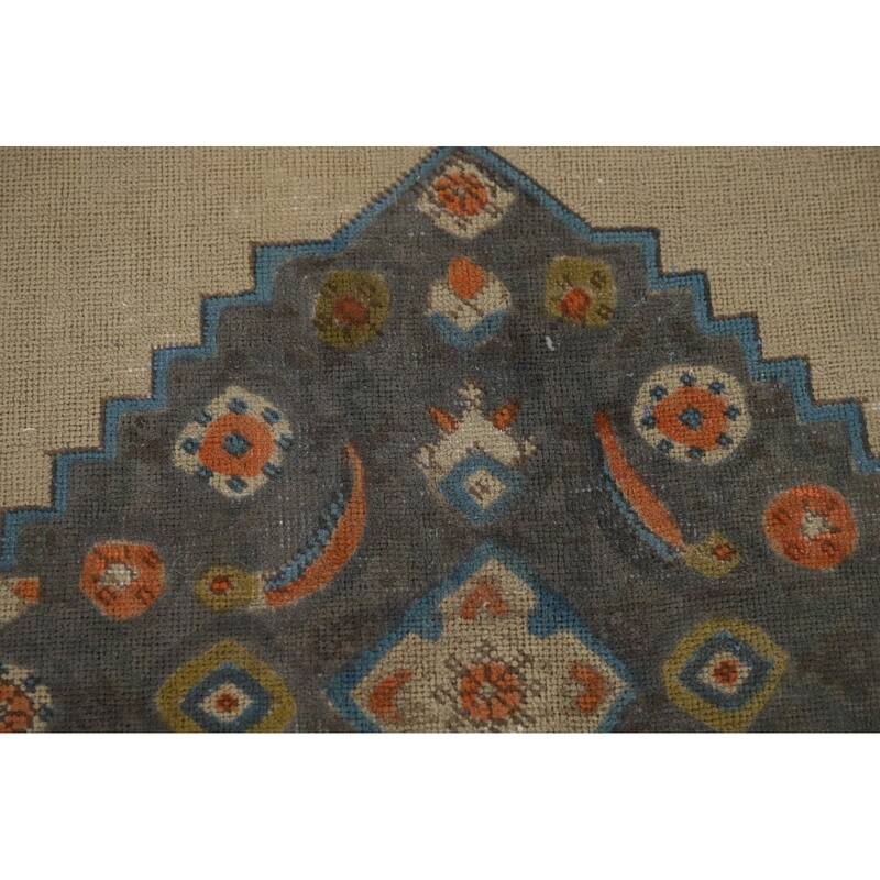 Beige Distressed Tabriz Vintage Persian Rug Handmade Wool Carpet - 9'7" x 12'11"