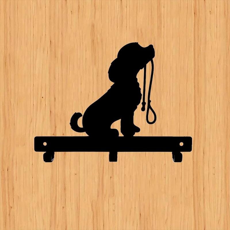 Black Matte Metal DOG Lead Wall-Mounted Towel Rack with 6 Hooks for Towels Robes and Accessories - 7.8”L x 6”H