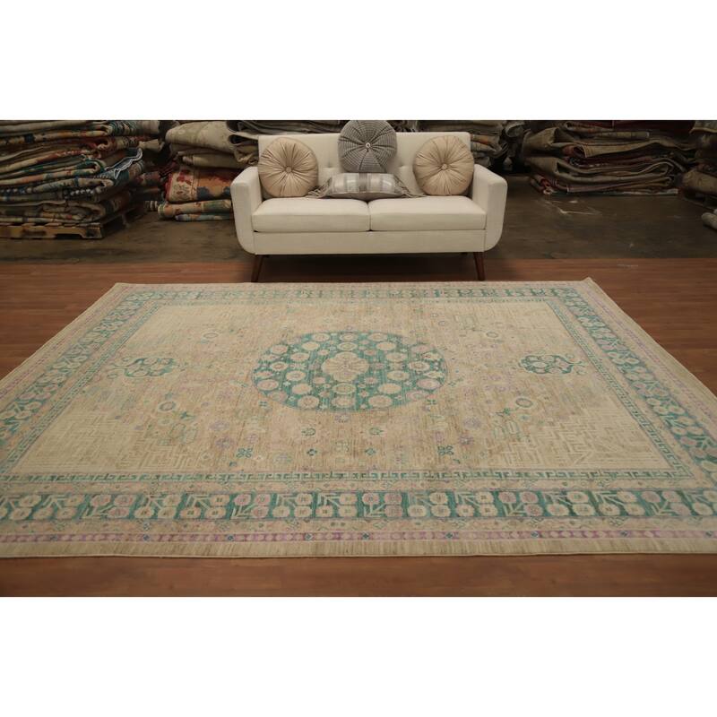 Hand Knotted Oriental 100% Wool Carpet Traditional Floral Brown Ziegler Area Rug - 9' 9'' X 8' 1''