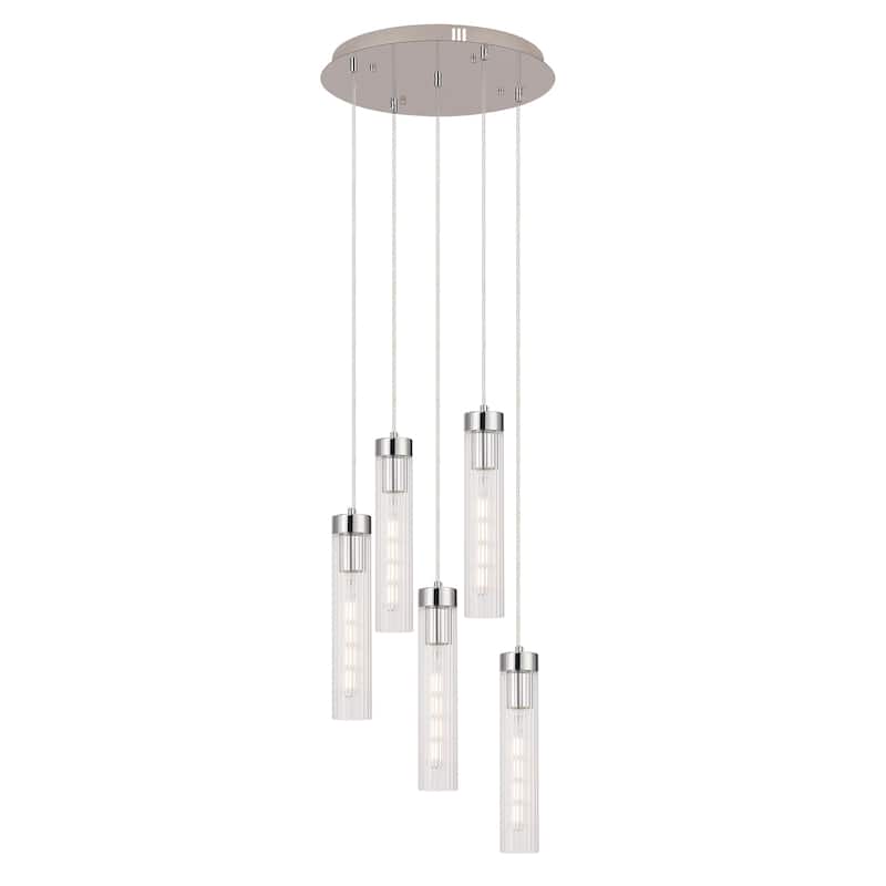 5-Light Cluster Chandelier with Clear Ribbed Glass Shades - N/A