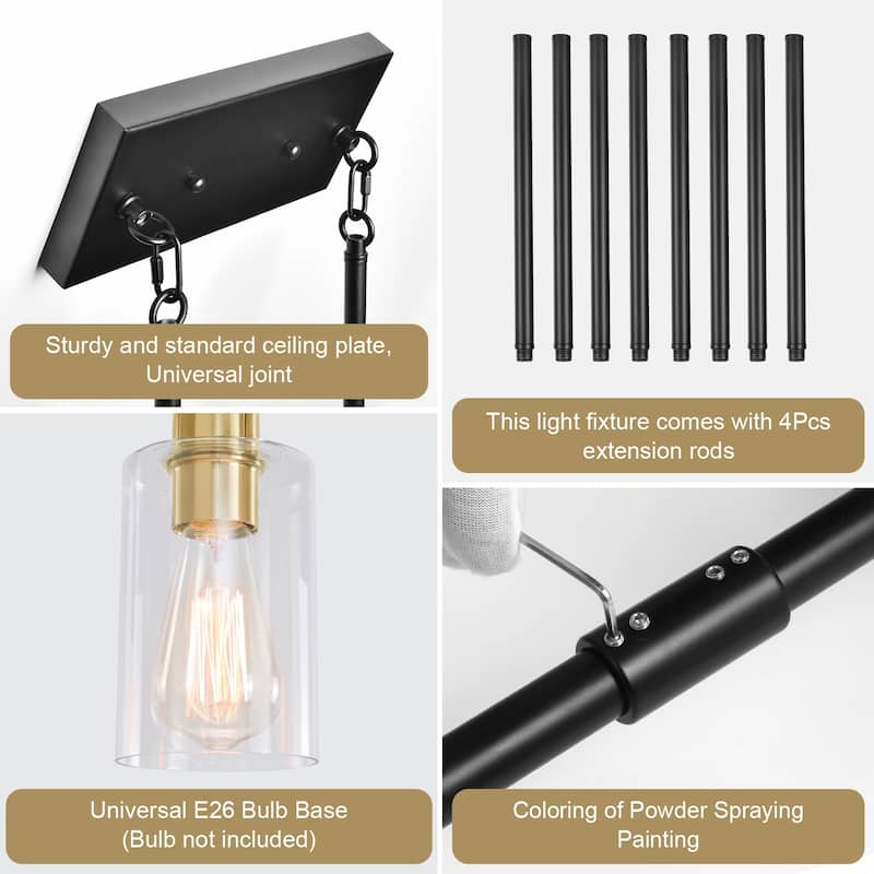 4-Light 43.7"W Kitchen Pendant Lighting witn Clear Glass Shades