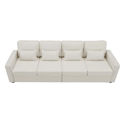 104" modern linen four seater sofa with armrest pockets