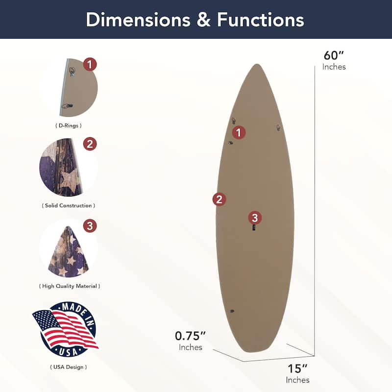 American Flag Wood Surfboard Plaque Wall Sign - 60"x15" - 60" x 15"