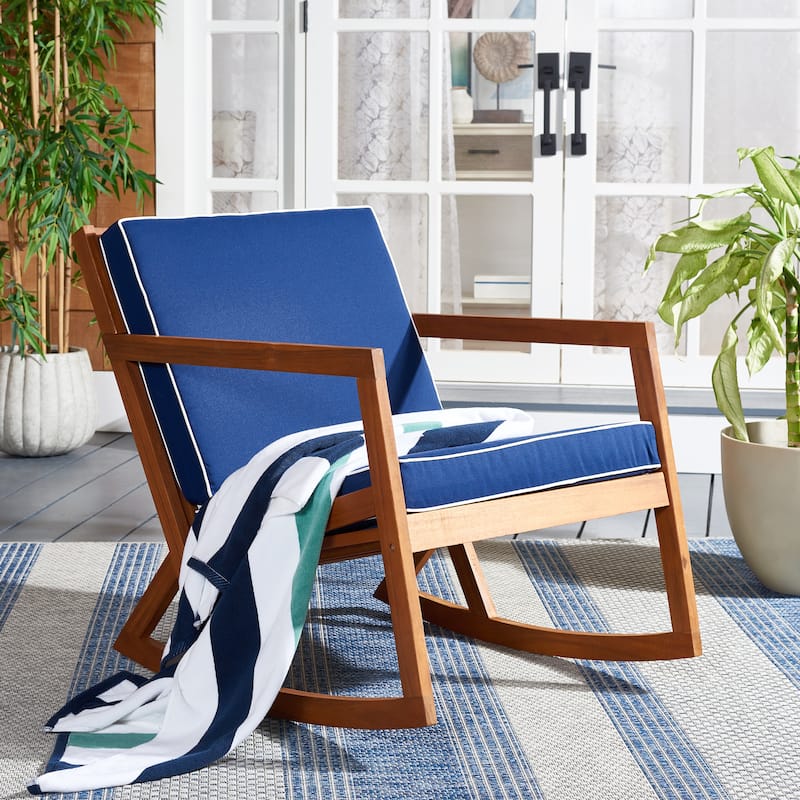 SAFAVIEH Cadence Rocking Chair - 26 In. W x 37 In. D x 32 In. H - 26W x 32D x 37H - Natural/Navy