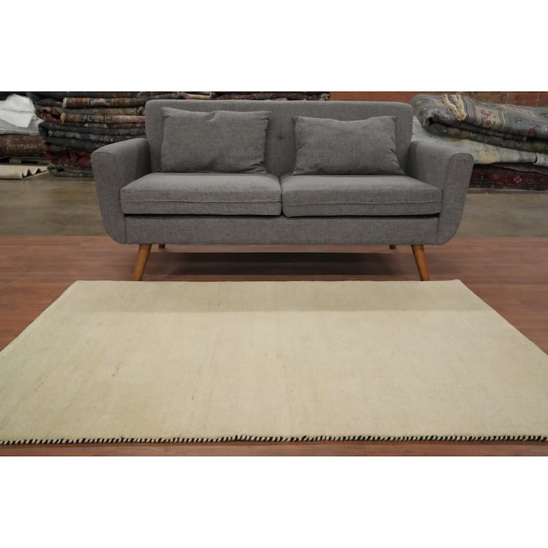 Hand Knotted Oriental 100% Wool Carpet Modern Solid Beige & Ivories Gabbeh Area Rug - 5' 11'' X 3' 11''
