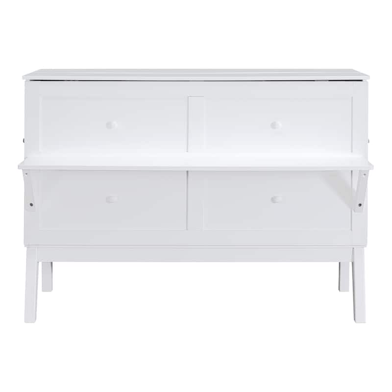 Queen Size Murphy Bed with USB Port and removable Shelves on Each Side,White