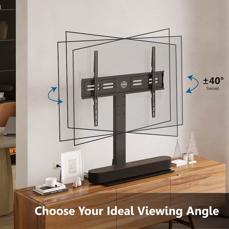 FITUEYES Table Top TV Stand with Power Strip up to 50-85 inches TVs, Black