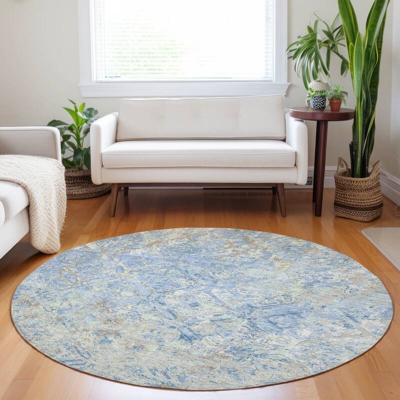 Premium Washable Super Soft Trellis Distressed Mayfield Rug - Sky - 8' x 8' - Round