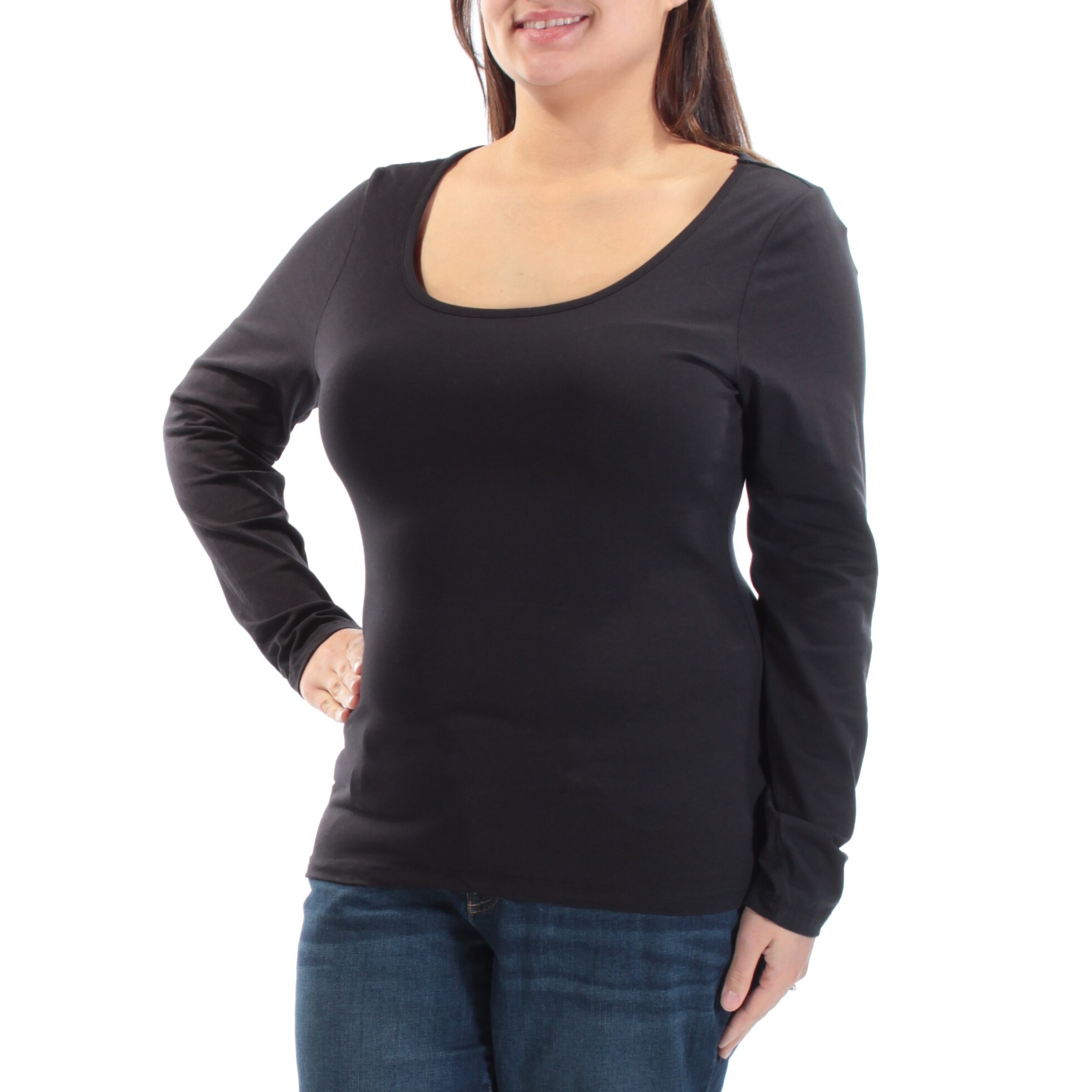 Shop Energie Womens Black Cut Out Back Long Sleeve Scoop Neck Top