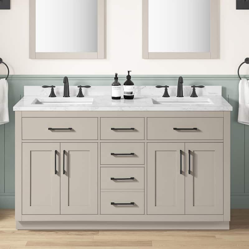 Athea Bathroom Vanity with White Engineered Marble Top - 60" - Greige