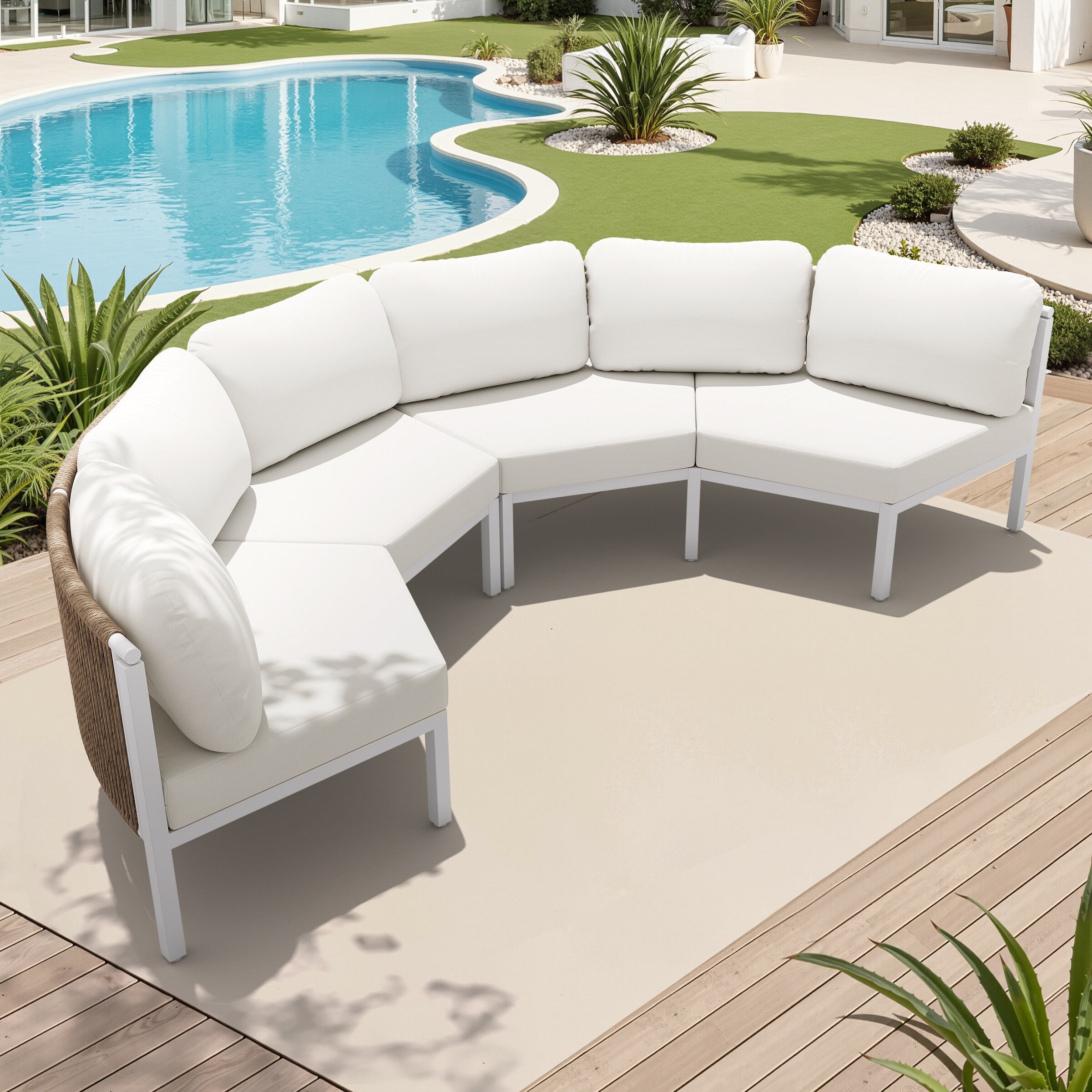 Outdoor Half Moon Curved Sofa Rattan Sectional Sofa Patio Outdoor Conversation Sets