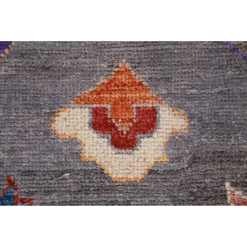 Hand Knotted Oriental 100% Wool Carpet Transitional Floral Greys & Charcoal Oushak Runner Rug - 9' 10'' X 2' 8''