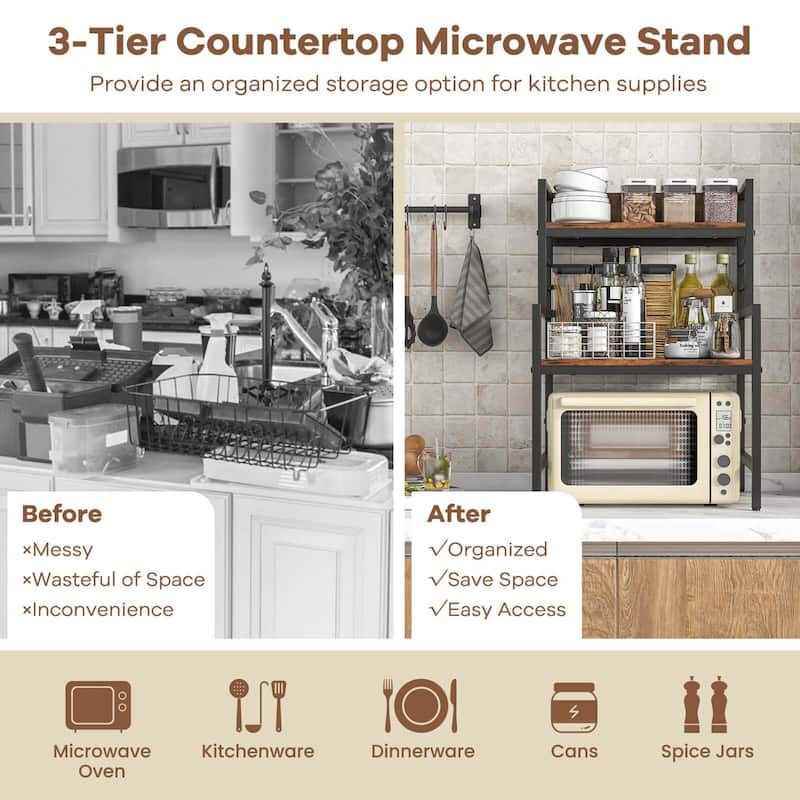 Costway 3-Tier Microwave Stand with Storage Shelves Heavy-Duty Metal - See Details