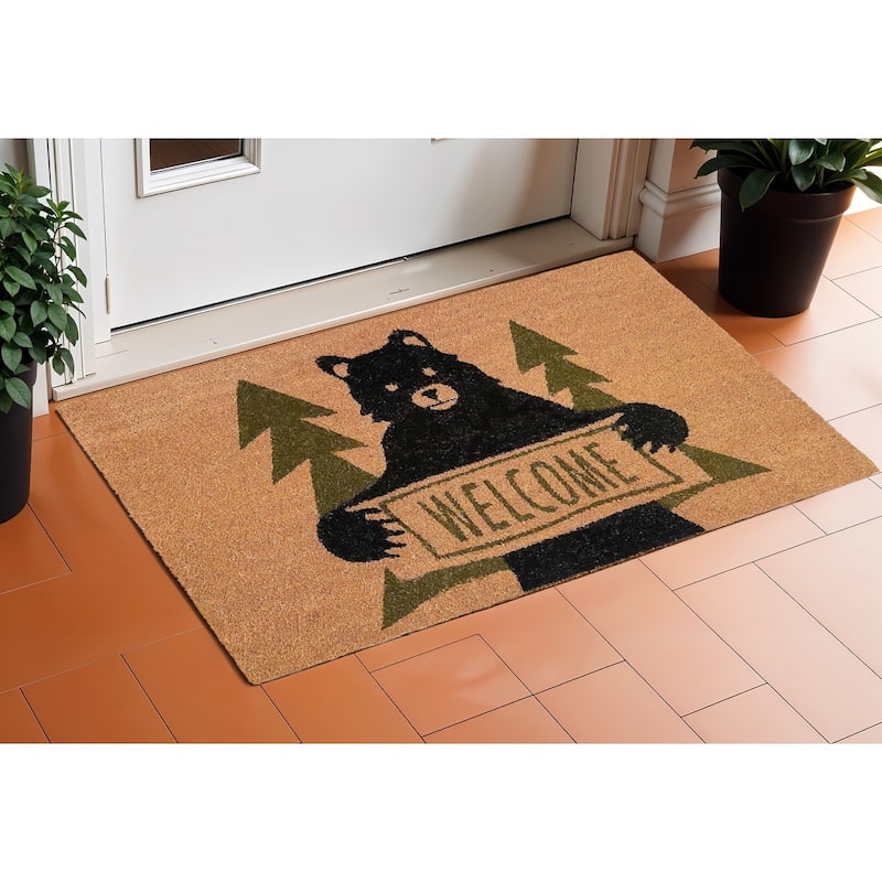 HomeRoots 24" X 36" Natural And Black Coir Bear Outdoor Door Mat - 24' X '36 - 24' X '36