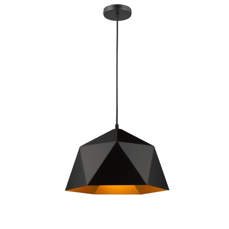 1 Light Black Iron Mini Pendant Light with Gold Interior