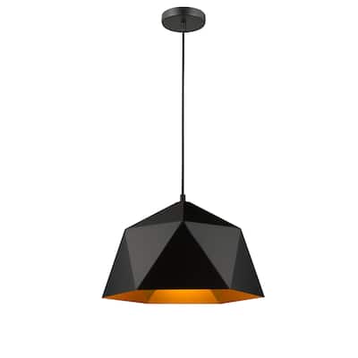 1 Light Black Iron Mini Pendant Light with Gold Interior