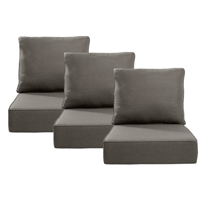 Luxury 6" Outdoor Cushions for Patio Furniture, 24x24x6 Cushion Set, Fade Resistant Replacement Cushions with Removable Cover - Grey - 3 Set