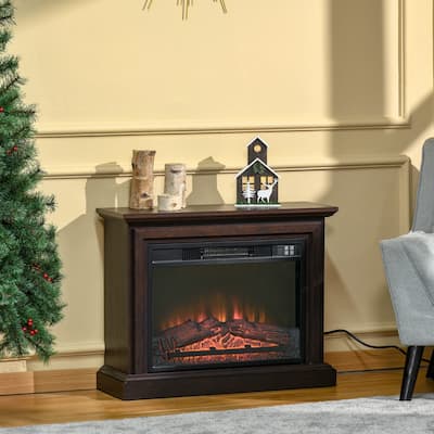 HOMCOM 31" Electric Fireplace with Dimmable Flame Effect and Mantel, Freestanding Heater Corner Firebox with Log Hearth