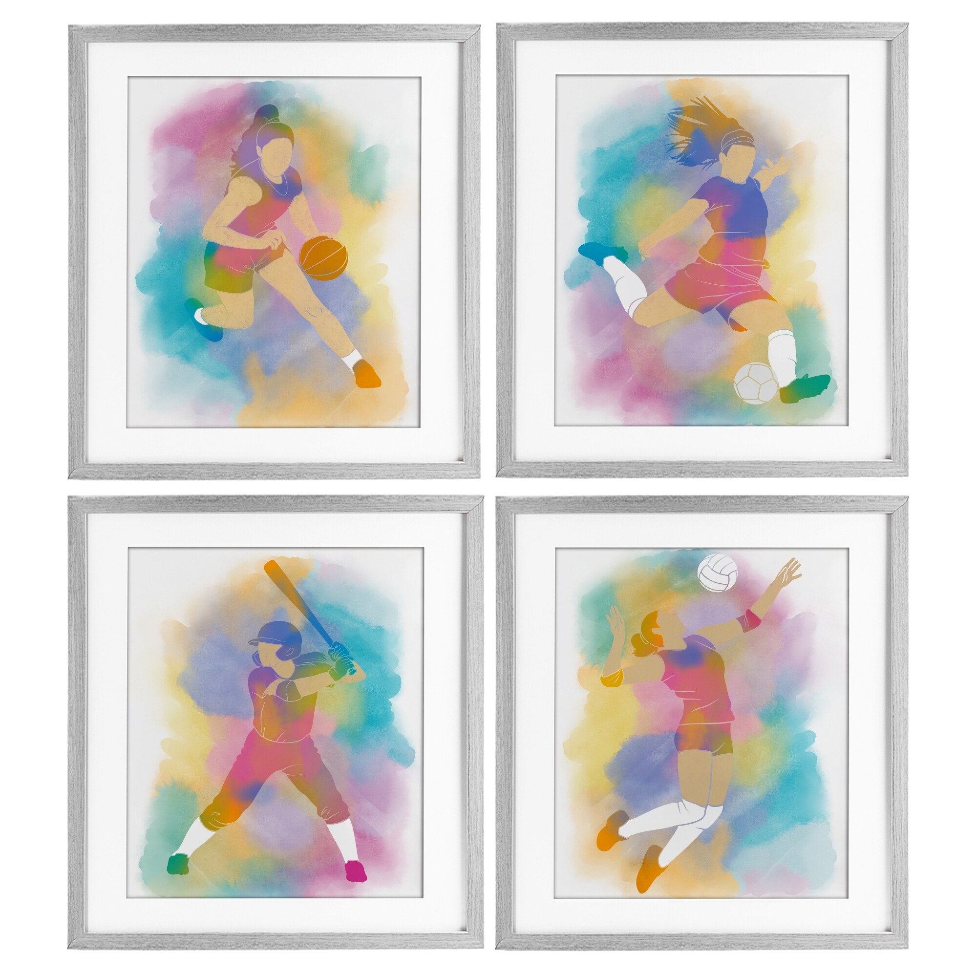 Stupell Colorful Women's Sports Under Glass Framed Design By Marcus Prime (Set of 4)