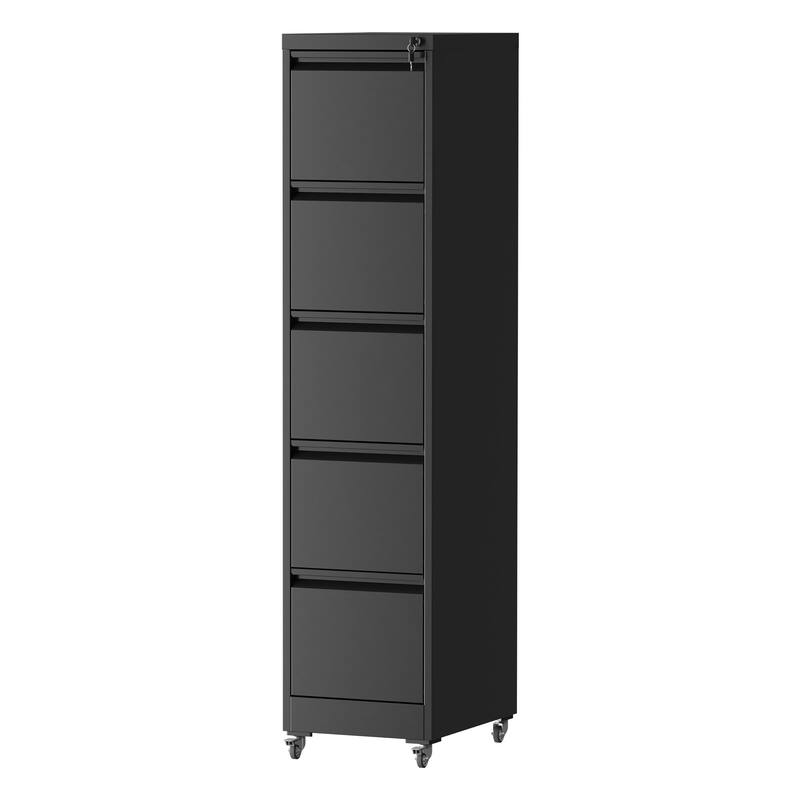 5 Drawer Metal Vertical File Cabinet with Wheels, Home Office Metal Storage Cabinet with Anti-Tilt & Locking Drawers