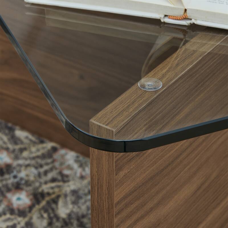 Mid-Century Modern Square Coffee Table Industrial Minimalist Glass Coffee Table with Tempered Glass Top, for Living Room