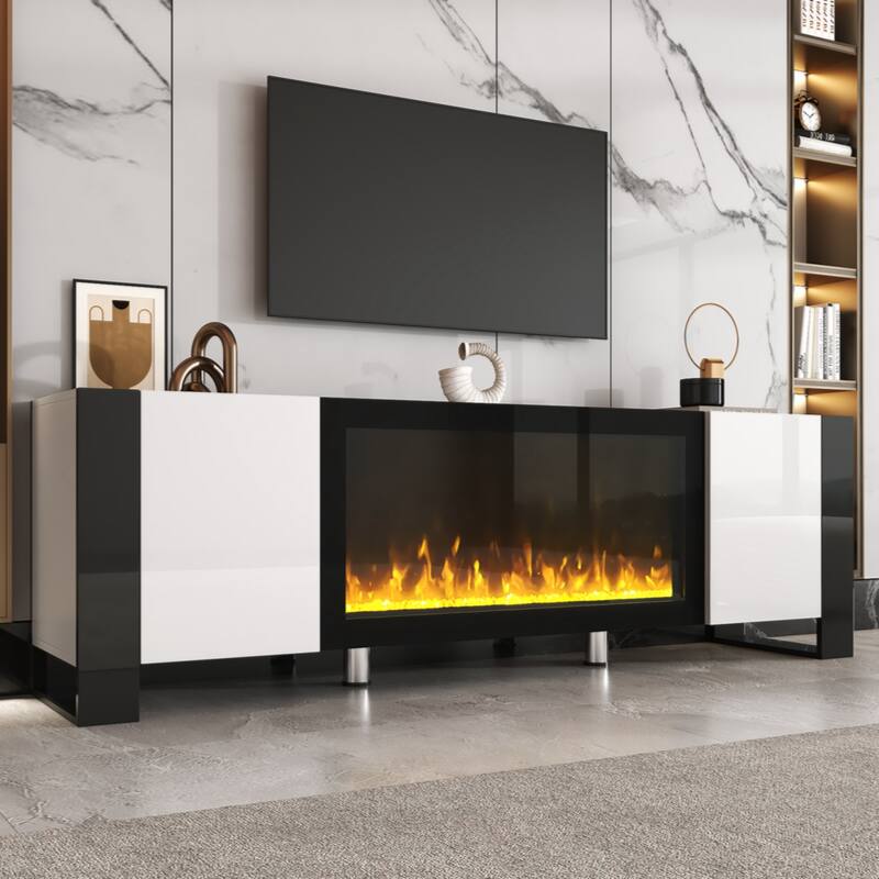 Modern TV Stand with 34.2" Non-heating Electric Fireplace,with 2 Cabinets,Media Console for TVs up to 78"