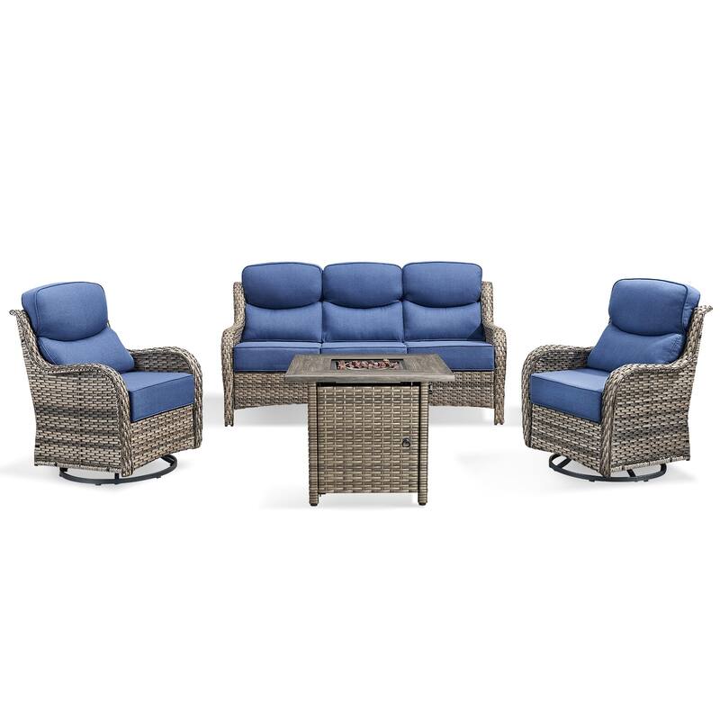 Pocassy 4 Pieces Outdoor 6" Sofa Swivel Chair with Fire Pit Table