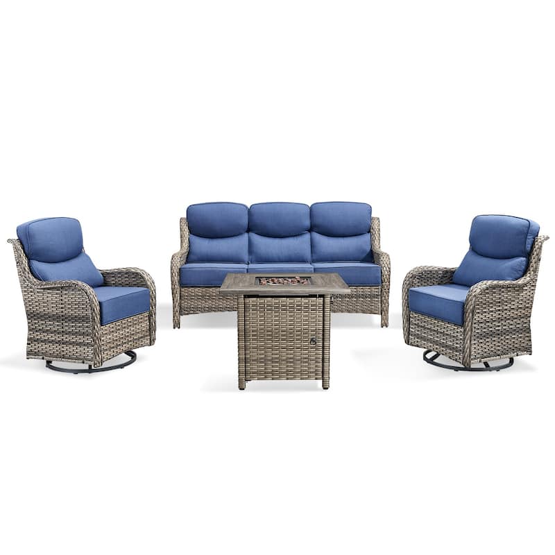 Pocassy Outdoor 6" Sofa Swivel Chair with Fire Pit Table