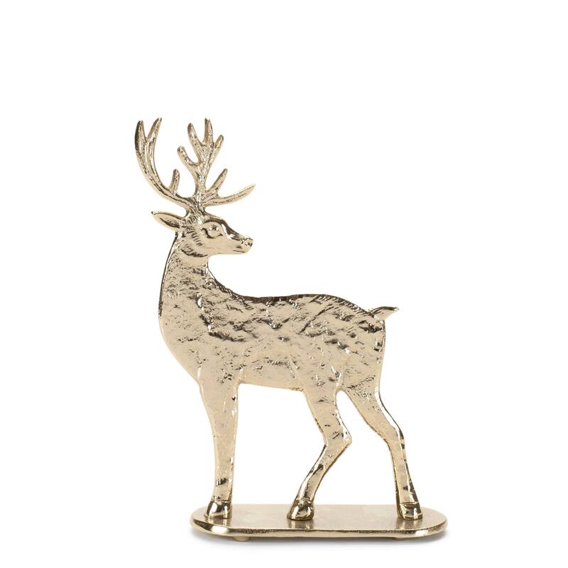 Set of 2 Gold Metal Deer Figurines for Christmas Decor Rustic Holiday Shelf or Mantel Accents - 6.75”L x 2.5”W x 9”H