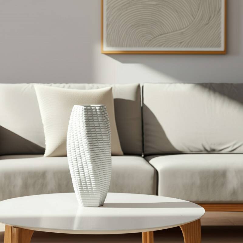 Stoneware Decorative Vase Geometric Sculpted Textured Silhouette