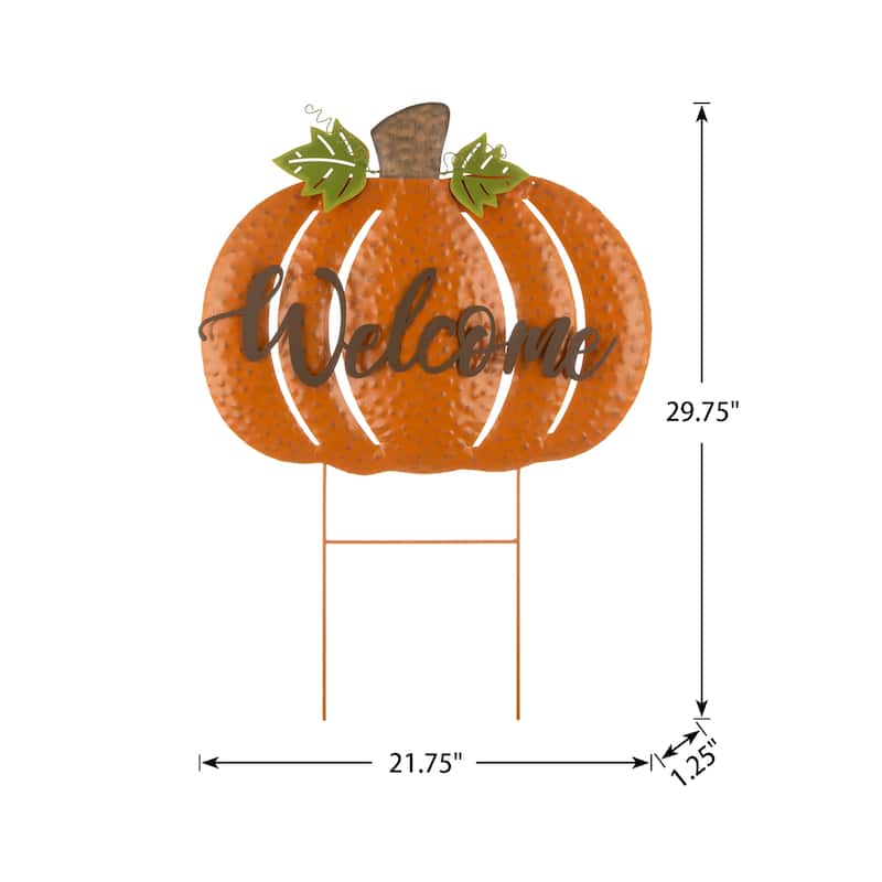 Glitzhome Fall Oversized Metal Pumpkin Yard Stake / Wall Decor / Standing Sign (Three Function)