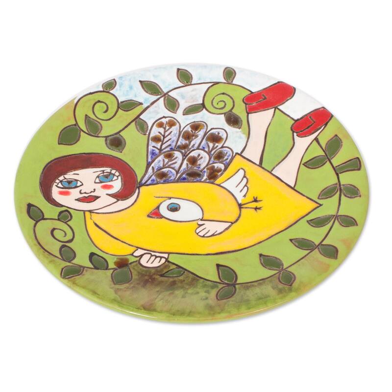 Novica Handmade Angel Bringing Peace Ceramic Decorative Plate