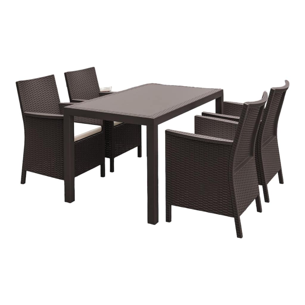 5-Piece Brown Patio Dining Set with Sunbrella Natural Cushion 55"