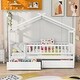 preview thumbnail 2 of 47, Wooden Twin Size House Bed with Roof, Guardrail and Drawers