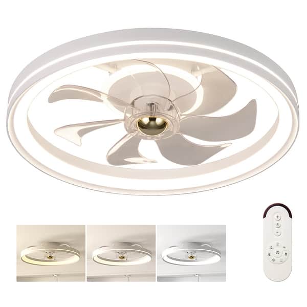 slide 2 of 10, Gymax 3000-6500K Dimmable Modern Flush Mount LED Fan Light w/ 3 Color White