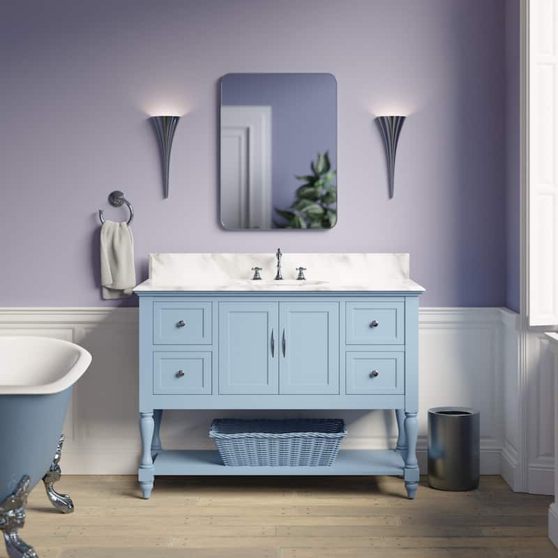 KitchenBathCollection Beverly 48" BathroomVanity w/ Carrara Marble Top - Powder Blue