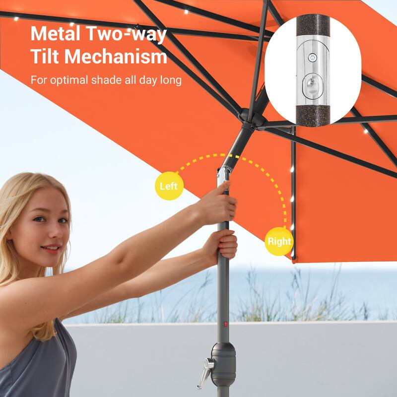LIVOOSUN 10x6.5ft Steel Solar-Powered LED Patio Umbrella,w/Crank Tilt