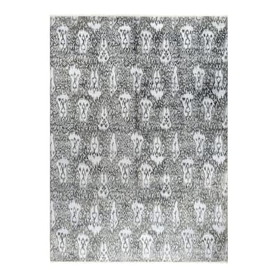 Ikat One-of-a-Kind Hand-Knotted Area Rug - Gray, 9' 1" x 12' 4" - 9' 1" x 12' 4"