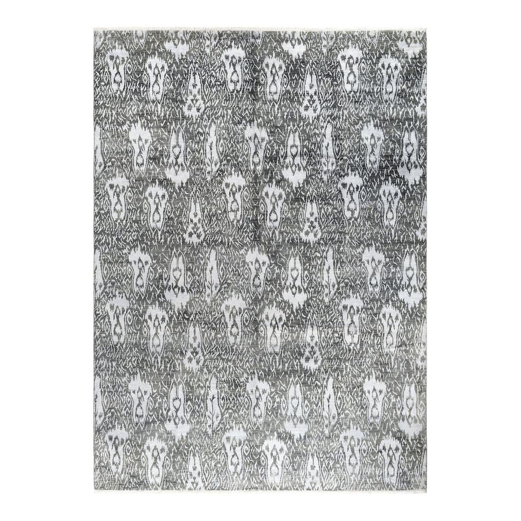Ikat One-of-a-Kind Hand-Knotted Area Rug - Gray, 9' 1" x 12' 4" - 9' 1" x 12' 4"