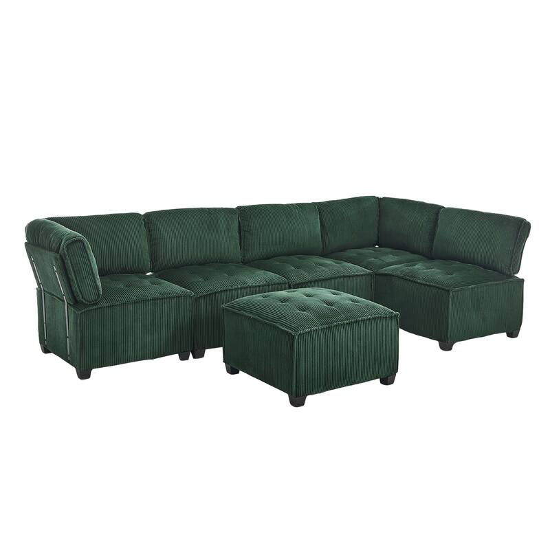 U-Shaped Modular Sectional Sofa, Oversized Corduroy Cloud Couch with Reversible Chaise, Comfy Convertible 6-Seat Corner Couch
