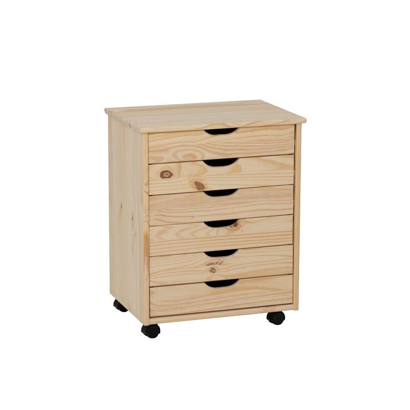 6-Drawer Wooden Storage Cabinet with Wheels - 25.75" - Beige