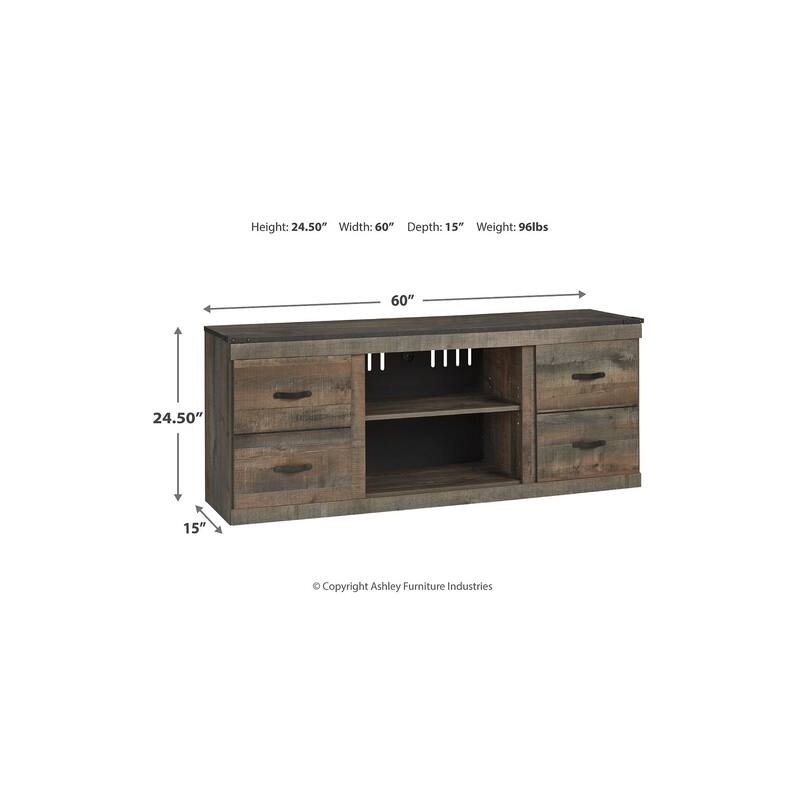 Signature Design by Ashley Trinell Brown 60" TV Stand for TVs up to 69" with Electric Fireplace - 60"W x 15"D x 24.5"H