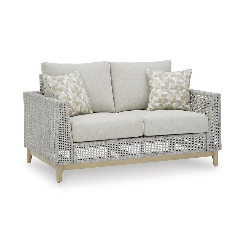 Signature Design by Ashley Seton Creek Gray Outdoor Loveseat with Cushion - 58.5" W x 36.25" D x 35.88" H