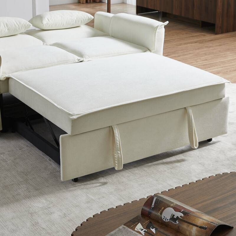 55" Fabric Sofa Bed with Sleeper, Adjustable Backrest & 2 Lumbar Pillows