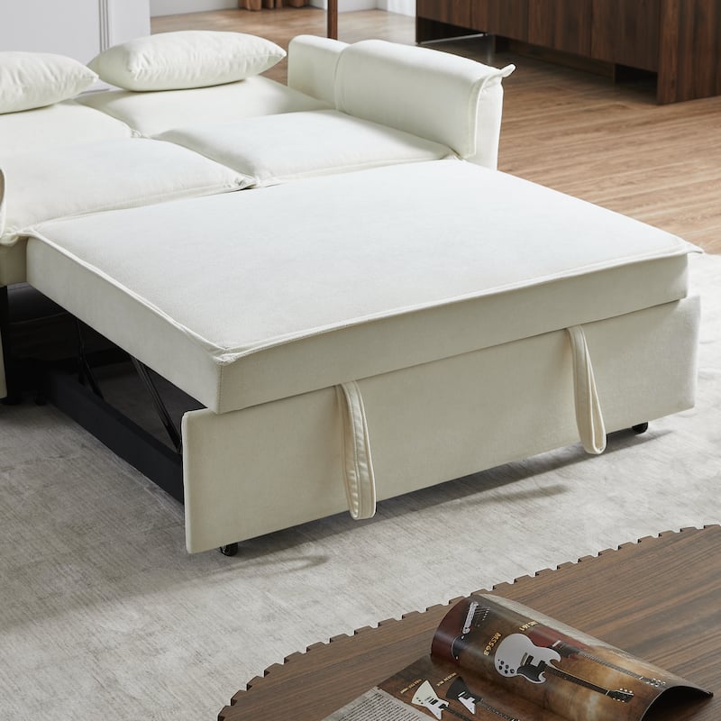 Pull Out Loveseat Sofa Convertible Sleeper Love Seat Bed with USB Ports and 2 Pillows Adjustable Backrest Tufted Couch