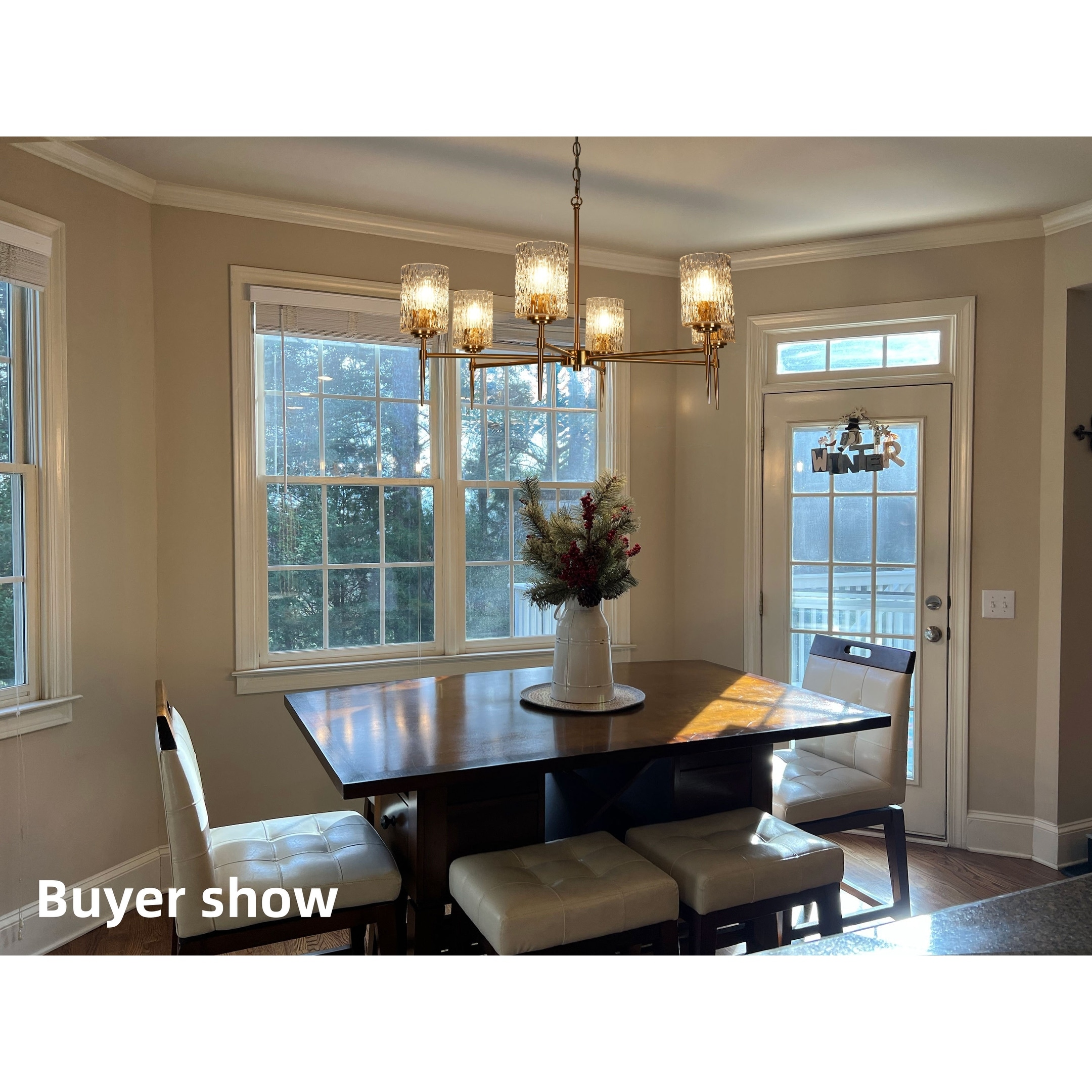 Laxow Modern Gold 6-Light Wheel Chandelier Textured Glass Light