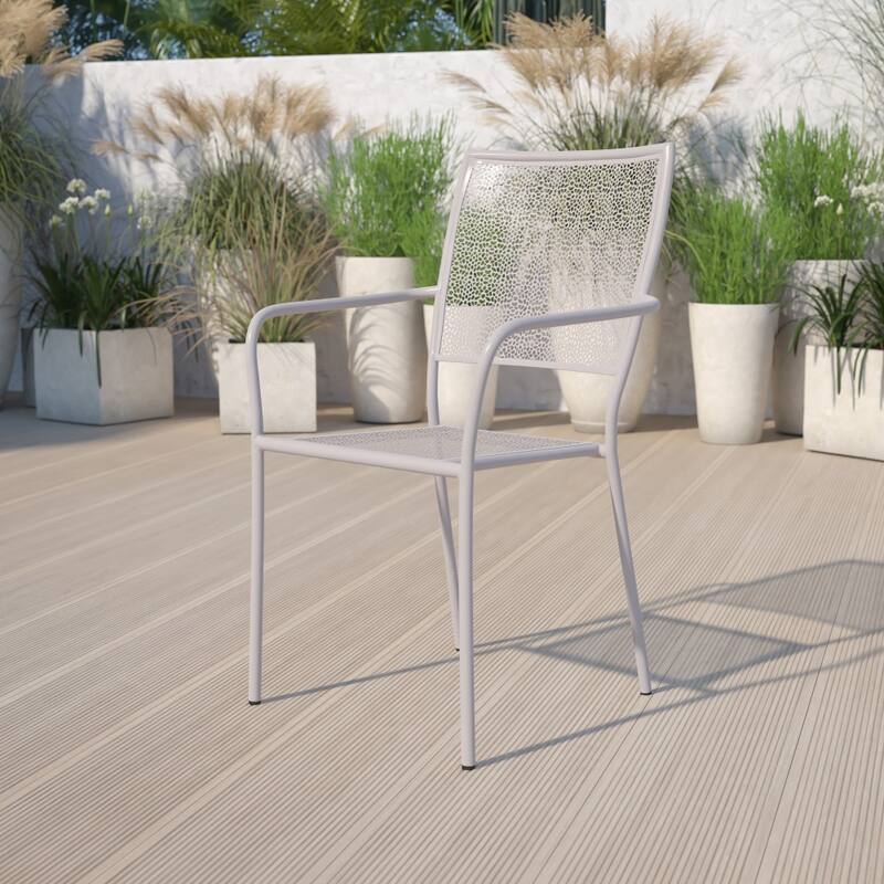 Indoor-Outdoor Steel Patio Arm Chair with Square Back - Light Gray